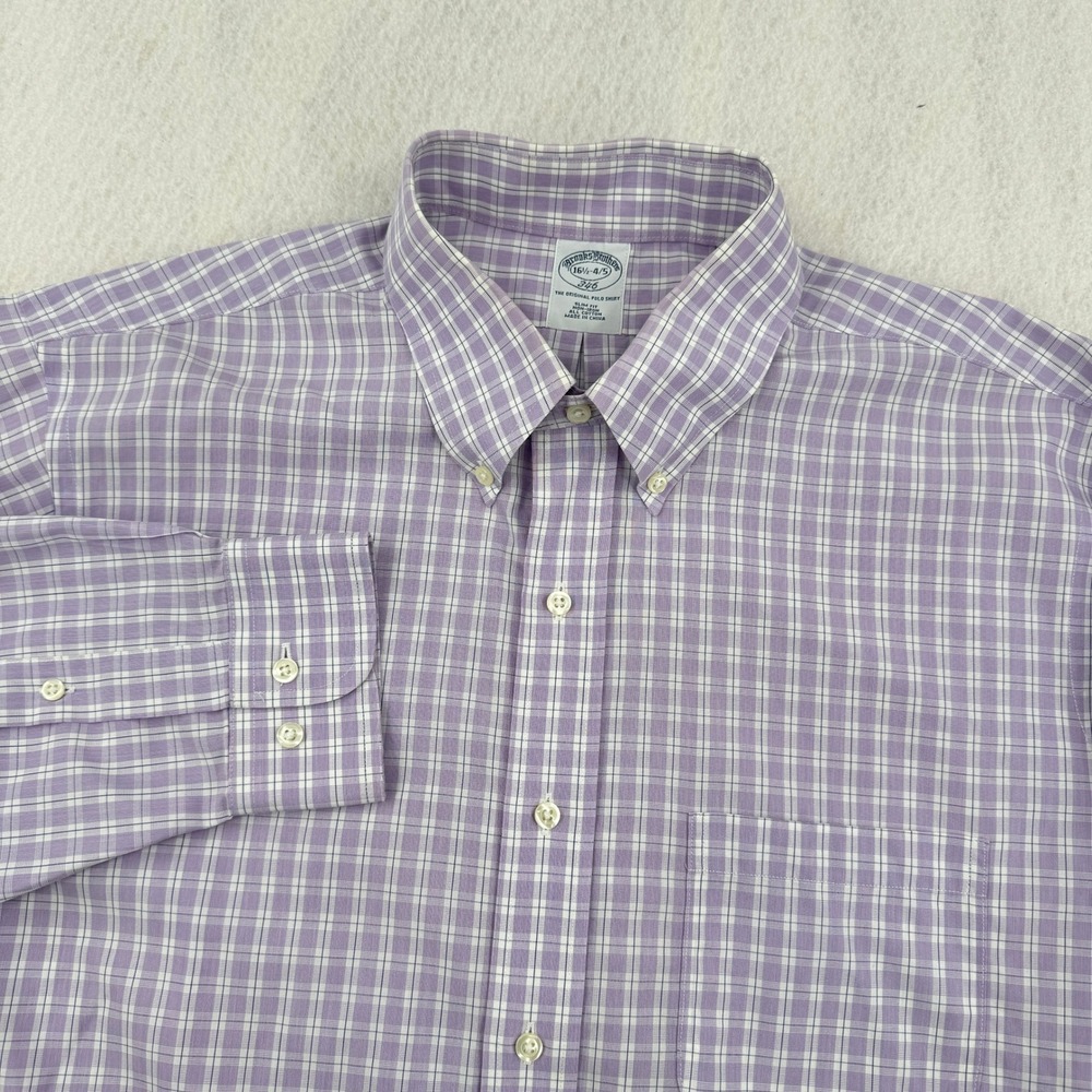 Brooks Brothers 346 Slim Fit Non-Iron Dress Shirt 16.5-34/35 Purple Check